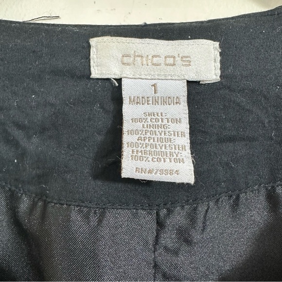 Chico’s Black White Cropped Open Front Jacket Blazer, Size 1, Medium - Picture 9 of 10